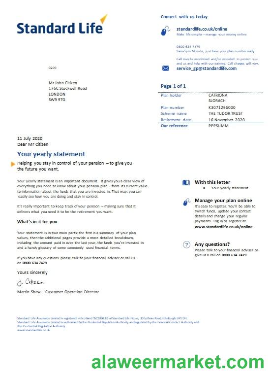 United Kingdom Standard Life utility bill template in Word and PDF format